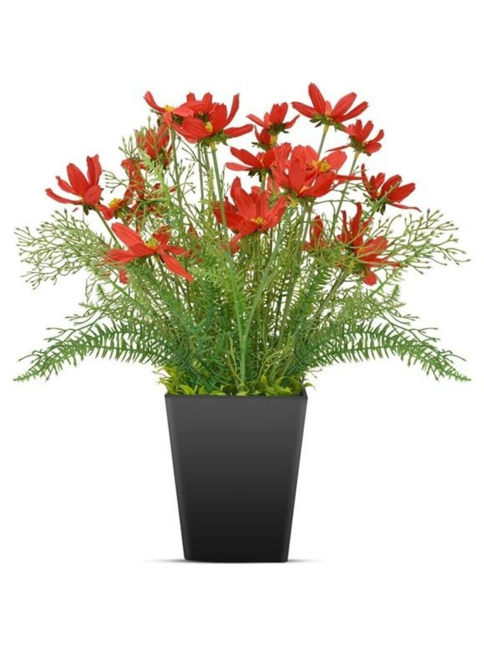 Artificial Silk Flowers Potted Red Coreopsis Faux Plant Home Office Decor